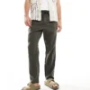 ONLY & SONS Linen Mix Tapered Fit Trousers In Dark Khaki For Men Kambaba