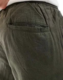 ONLY & SONS Linen Mix Tapered Fit Trousers In Dark Khaki For Men Kambaba -Modern Clothing Shop 206584547 3