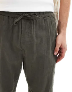 ONLY & SONS Linen Mix Tapered Fit Trousers In Dark Khaki For Men Kambaba -Modern Clothing Shop 206584547 5
