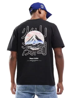 ONLY & SONS Oversize T-shirt With Mountain Back Print In Black For Men