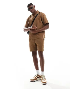 ONLY & SONS Waffle Texture Co-ord In Chocolate Brown