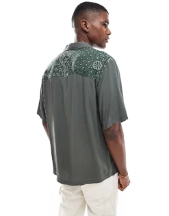 ONLY & SONS Revere Collar Shirt With Paisley Detail In Dark Khaki For Men Kambaba -Modern Clothing Shop 206584613 3