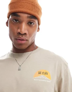ONLY & SONS Oversize T-shirt With Mount Fiji Back Print In Beige For Men Crockery -Modern Clothing Shop 206584656 4