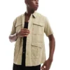 ONLY & SONS 4 Pocket Utility Shirt In Light Brown For Men Twill