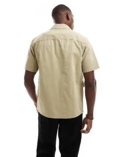 ONLY & SONS 4 Pocket Utility Shirt In Light Brown For Men Twill -Modern Clothing Shop 206584718 3