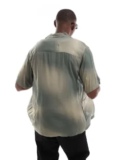 ONLY & SONS Revere Collar Shirt With Distorted Print In Green For Men Dusty Olive -Modern Clothing Shop 206584754 4