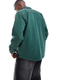 ONLY & SONS Vintage Fit Denim Overshirt In Green For Men -Modern Clothing Shop 206740355 4