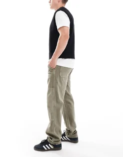 ONLY & SONS Edge Straight Fit Cord Carpenter Jeans In Vintage Green Wash For Men Grey Brown Tint -Modern Clothing Shop 206740356 3