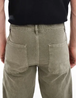 ONLY & SONS Edge Straight Fit Cord Carpenter Jeans In Vintage Green Wash For Men Grey Brown Tint -Modern Clothing Shop 206740356 4