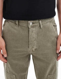 ONLY & SONS Edge Straight Fit Cord Carpenter Jeans In Vintage Green Wash For Men Grey Brown Tint -Modern Clothing Shop 206740356 5