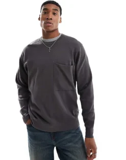 ONLY & SONS Crew Neck Long Sleeve Drop Shoulder Knit In Dark Grey For Men Magnet -Modern Clothing Shop 206740387 1 magnet 1