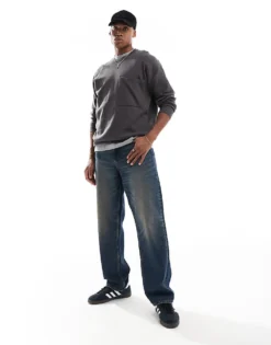 ONLY & SONS Crew Neck Long Sleeve Drop Shoulder Knit In Dark Grey For Men Magnet -Modern Clothing Shop 206740387 4