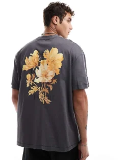 ONLY & SONS Oversized T-shirt With Floral Back Print In Dark Grey For Men Magnet -Modern Clothing Shop 206740461 1 magnet 1