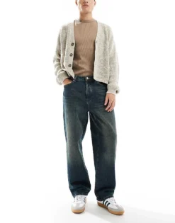 ONLY & SONS Fade Loose Fit Jeans In Vintage Washed Indigo For Men Mid Blue Brown Tint -Modern Clothing Shop 206740495 1 midbluebrowntint 1