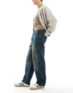 ONLY & SONS Fade Loose Fit Jeans In Vintage Washed Indigo For Men Mid Blue Brown Tint -Modern Clothing Shop 206740495 3