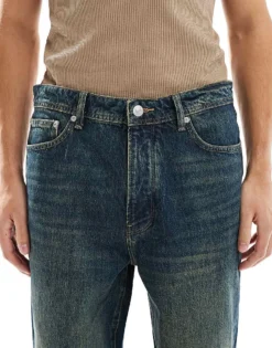ONLY & SONS Fade Loose Fit Jeans In Vintage Washed Indigo For Men Mid Blue Brown Tint -Modern Clothing Shop 206740495 5