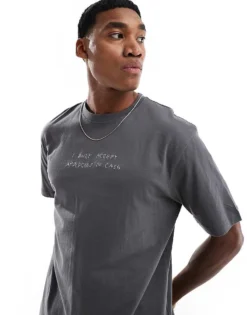 ONLY & SONS Relaxed T-shirt With Home Print In Charcoal For Men Magnet