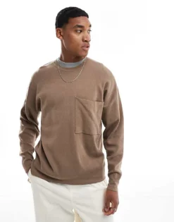 ONLY & SONS Crew Neck Drop Shoulder Knit In Brown For Men Desert Taupe