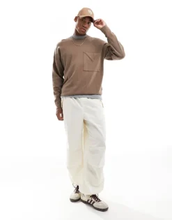 ONLY & SONS Crew Neck Drop Shoulder Knit In Brown For Men Desert Taupe -Modern Clothing Shop 206740600 3