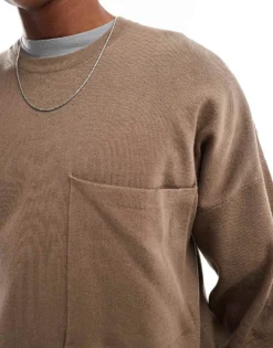 ONLY & SONS Crew Neck Drop Shoulder Knit In Brown For Men Desert Taupe -Modern Clothing Shop 206740600 4