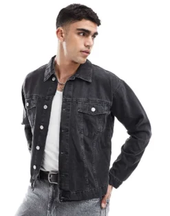 ONLY & SONS Oversized Denim Jacket In Washed Black For Men Washed Grey