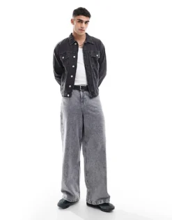 ONLY & SONS Oversized Denim Jacket In Washed Black For Men Washed Grey -Modern Clothing Shop 206740623 3