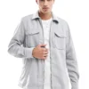 ONLY & SONS Zip Through Overshirt In Light Grey For Men Mirage Gray