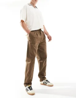 ONLY & SONS Pleated Loose Fit Trousers In Brown For Men -Modern Clothing Shop 206740699 1 brown 1