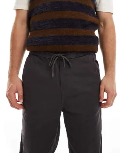 ONLY & SONS Elasticated Waist Tapered Trouser In Dark Grey For Men Grey Pinstripe -Modern Clothing Shop 206740743 5