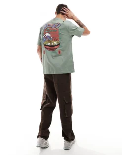 ONLY & SONS Relaxed T-shirt With Noodles Back Print In Khaki For Men Sea Spray