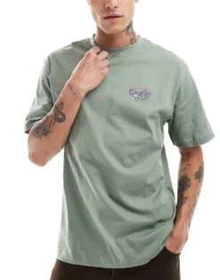 ONLY & SONS Relaxed T-shirt With Noodles Back Print In Khaki For Men Sea Spray -Modern Clothing Shop 206740765 3
