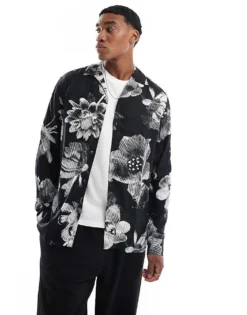 ONLY & SONS Relaxed Shirt With Grey Floral In Black For Men