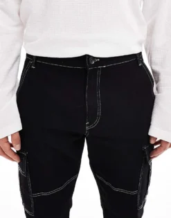 ONLY & SONS Edge Straight Fit Utility Pocket Jeans With Contrast Stitch In Black For Men Black Denim -Modern Clothing Shop 206740828 5