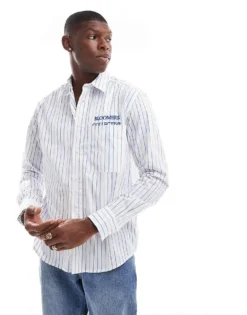 ONLY & SONS Long Sleeve Striped Shirt With Bloomers Print In Blue Stripe For Men Cloud Dancer