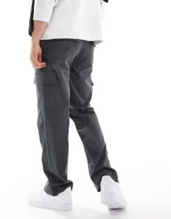 ONLY & SONS Loose Fit Smart Cargo Trouser In Charcoal For Men Grey Pinstripe -Modern Clothing Shop 206740881 4