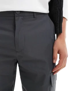 ONLY & SONS Loose Fit Smart Cargo Trouser In Charcoal For Men Grey Pinstripe -Modern Clothing Shop 206740881 5