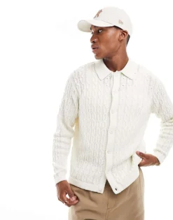 ONLY & SONS Long Sleeve Cable Knit Shirt In White For Men Antique White