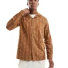 ONLY & SONS Relaxed Long Sleeve Shirt In Light Brown Stripe For Men Bistre