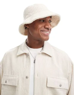 ONLY & SONS Cord Bucket Hat In Stone For Men Antique White