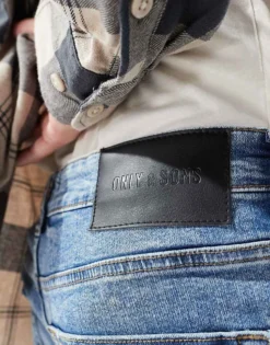 ONLY & SONS Loom Slim Fit Jeans In Vintage Blue Wash For Men Med Bue Tinted -Modern Clothing Shop 206740956 4
