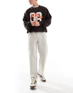 ONLY & SONS Elasticated Waist Loose Trouser In Cream For Men Silver Lining