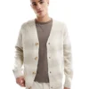 ONLY & SONS Premium Brushed Cardigan In Beige Stripe For Men Cloud Dancer