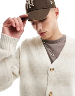 ONLY & SONS Premium Brushed Cardigan In Beige Stripe For Men Cloud Dancer -Modern Clothing Shop 206870286 3