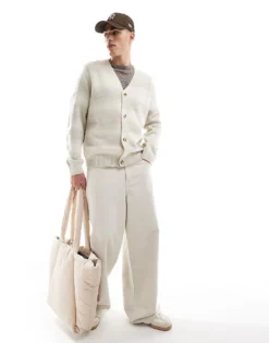 ONLY & SONS Premium Brushed Cardigan In Beige Stripe For Men Cloud Dancer -Modern Clothing Shop 206870286 4