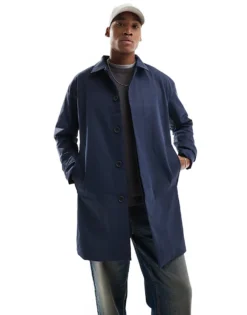 ONLY & SONS Longline Mac In Navy For Men Parisian Night