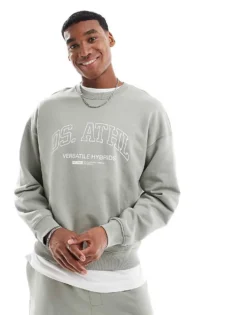 ONLY & SONS Crew Neck Sweater Co-ord With Athletic Print In Sage For Men Shadow