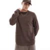 ONLY & SONS Crew Neck Brushed Jumper In Brown For Men Hot Fudge