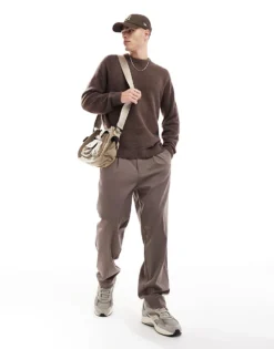 ONLY & SONS Crew Neck Brushed Jumper In Brown For Men Hot Fudge -Modern Clothing Shop 206870384 3
