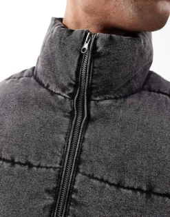 ONLY & SONS Puffer Jacket With Denim Look In Washed Black For Men -Modern Clothing Shop 206870530 3
