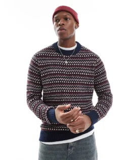 ONLY & SONS Crew Neck Structured Knit Jumper With Stripe In Navy For Men Navy Blazer